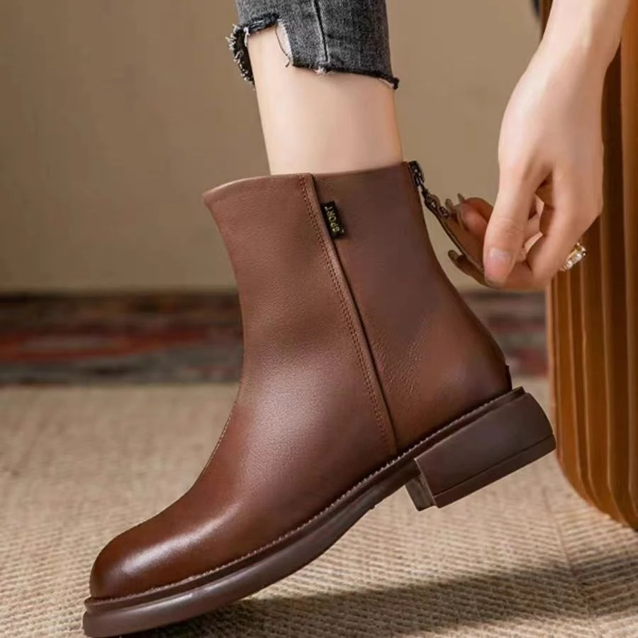 软皮切尔西靴女2024年秋季新款英伦风短靴洋气百搭软底马丁靴