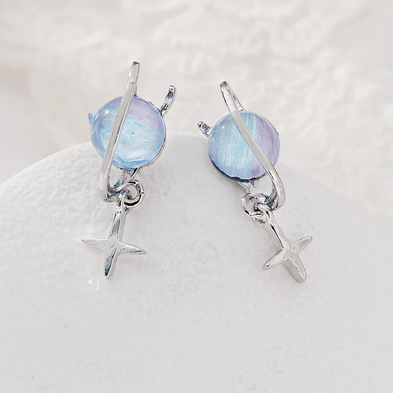 非金属耳饰 蓝色坠落星球梦幻耳环气质ins小清新精致耳饰