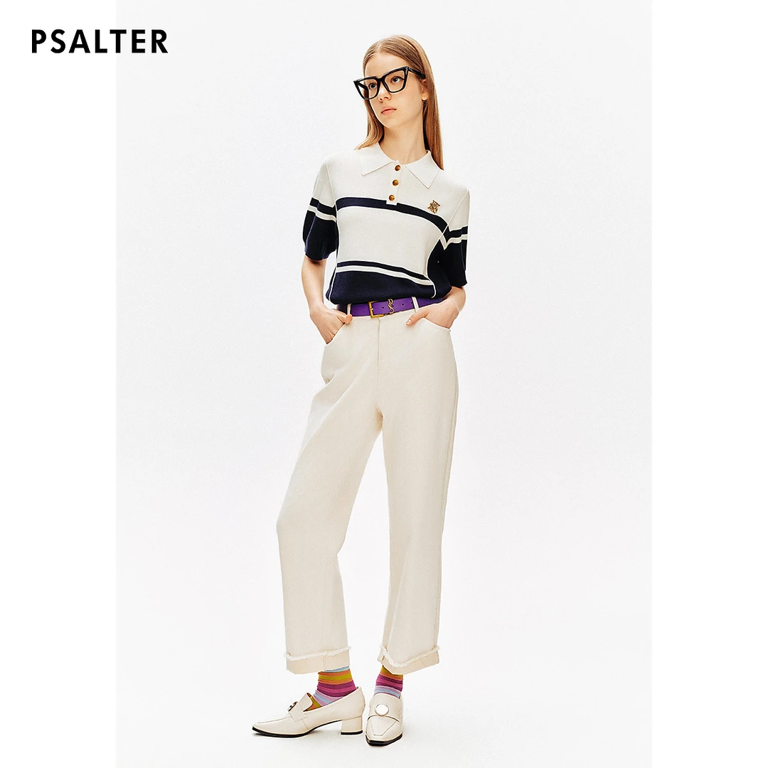 [高智条纹]诗篇专选翻领撞色莱赛尔学院风条纹短袖独特漂亮小衫