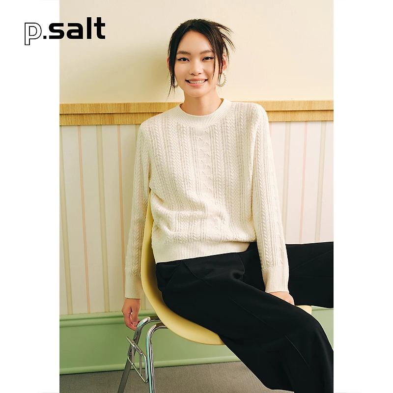可颜女装冬季圆领套头简约纯色百搭提花毛衣针织衫6J53506110