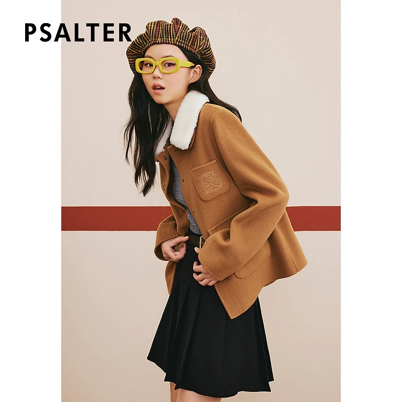 [美拉德系列]诗篇专选可拆毛领羊毛双面呢毛呢外套冬6C63510063