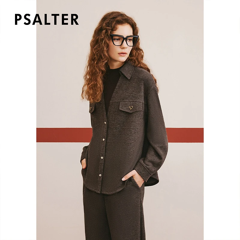 诗篇专选针织拼接双层翻领层次感假两件学院风时尚毛呢上衣衬衫冬