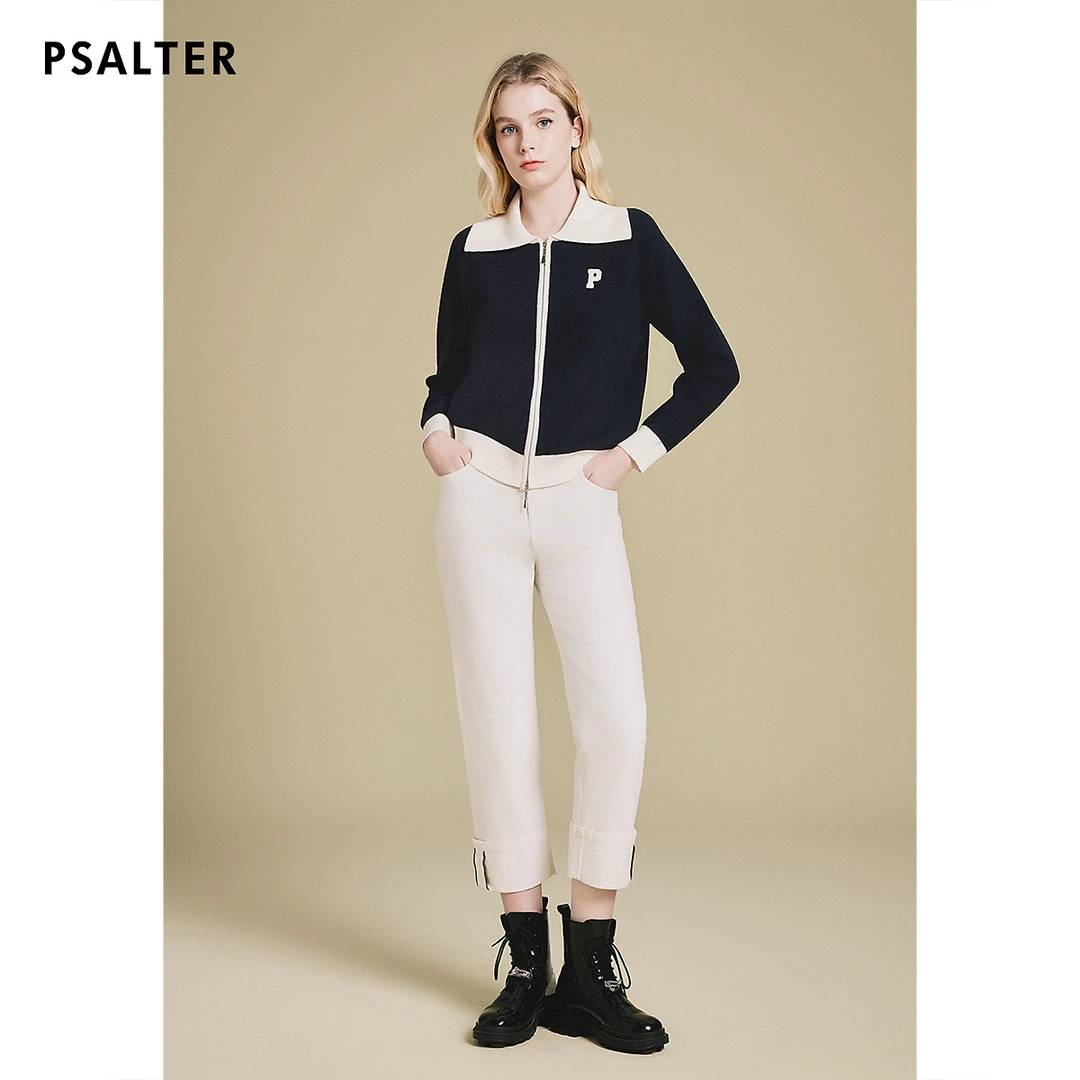 诗篇专选复古学院风撞色海军领上下拉链毛针织衫外套2025春新款