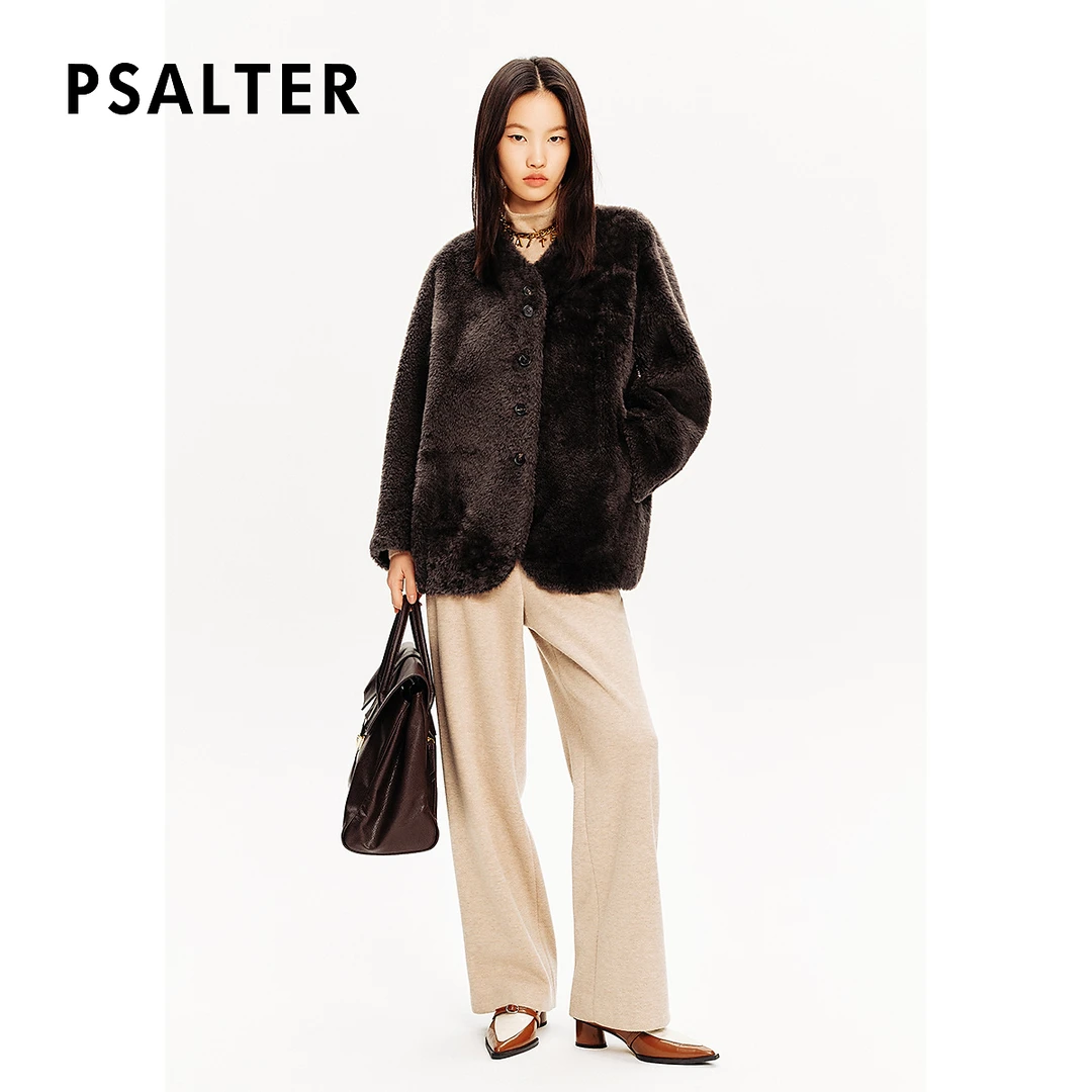 【暖系流光】PSALTER诗篇2025年皮毛一体小三角羊毛革皮草外套冬款