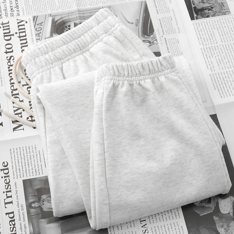 320G白灰色日系学院风宽松百搭运动休闲卫裤男女情侣款春秋款浅灰