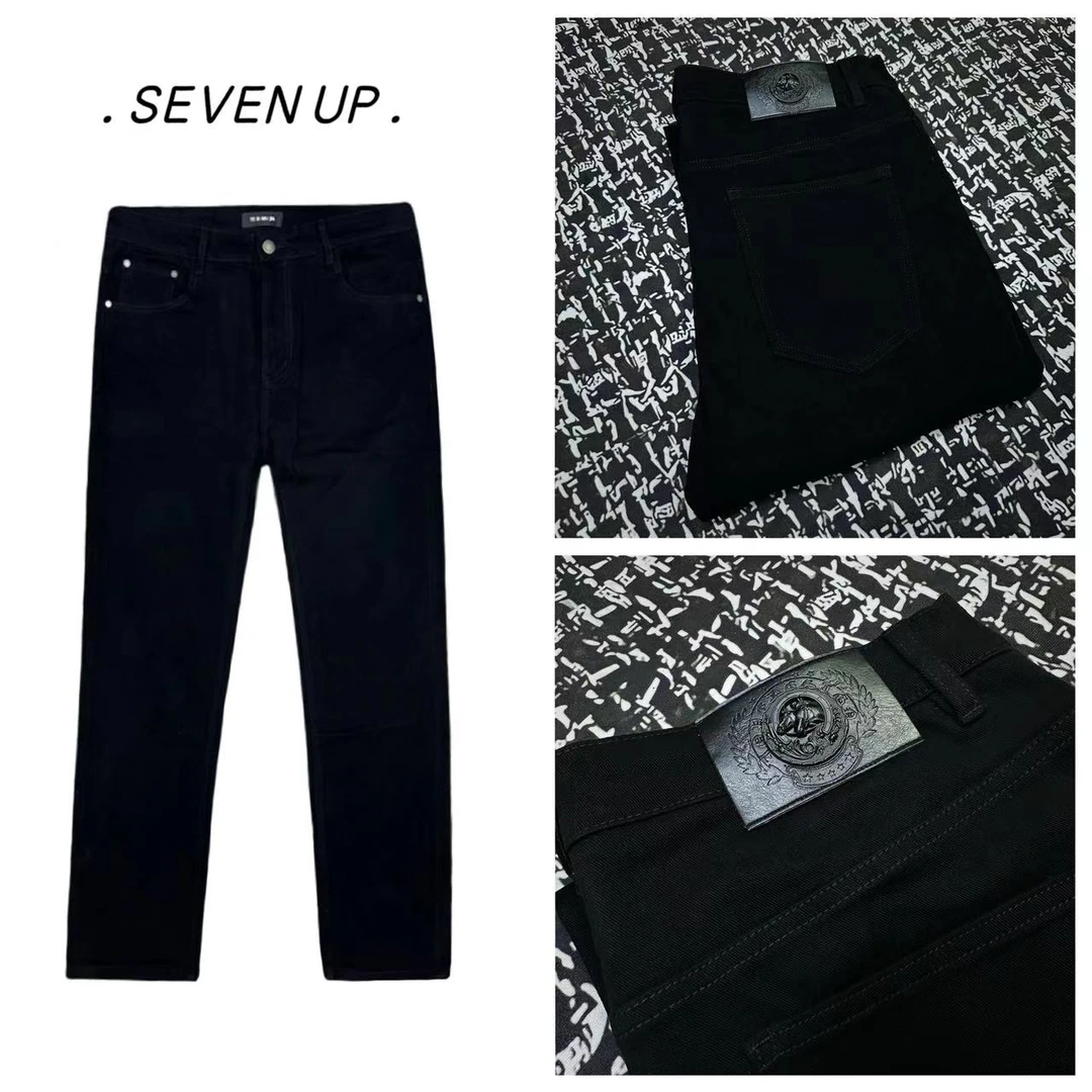 24新款秋冬男士修身直筒高弹黑色防褪色牛仔长裤1813