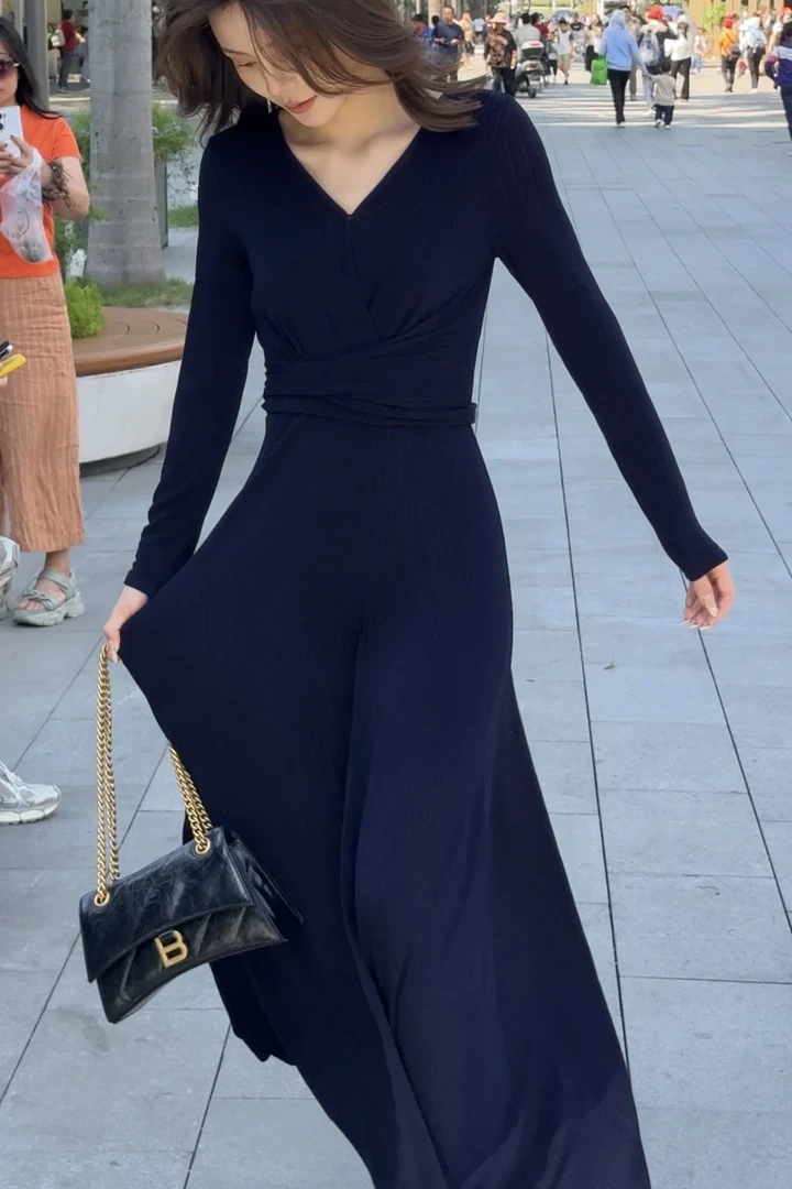 【刘真真玛格丽特】Z032 气质法式长裙纯色高档收腰显瘦裙QC