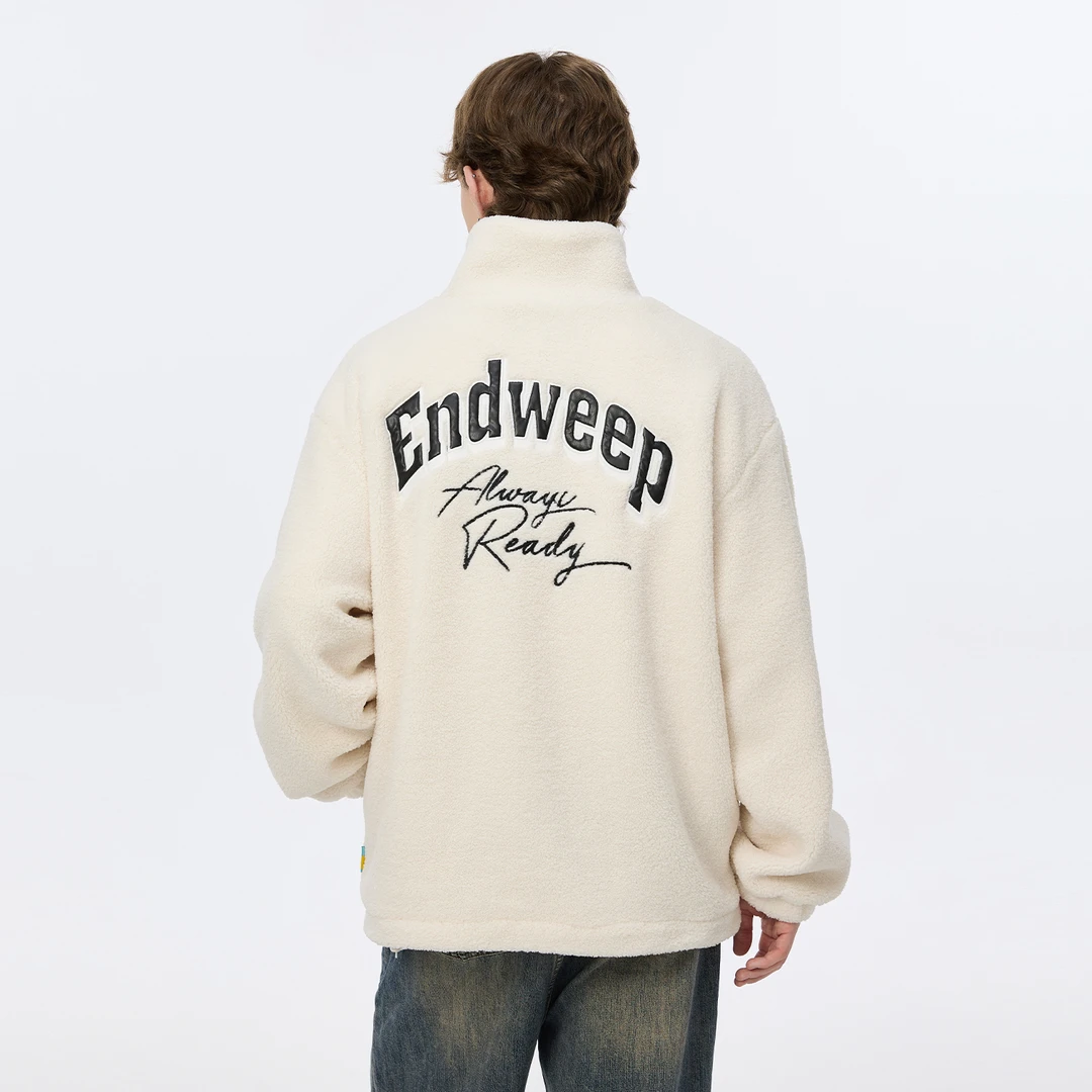 Endweep 贴皮绣logo仿羊羔绒外套秋季男女高级感美式国潮情侣上衣