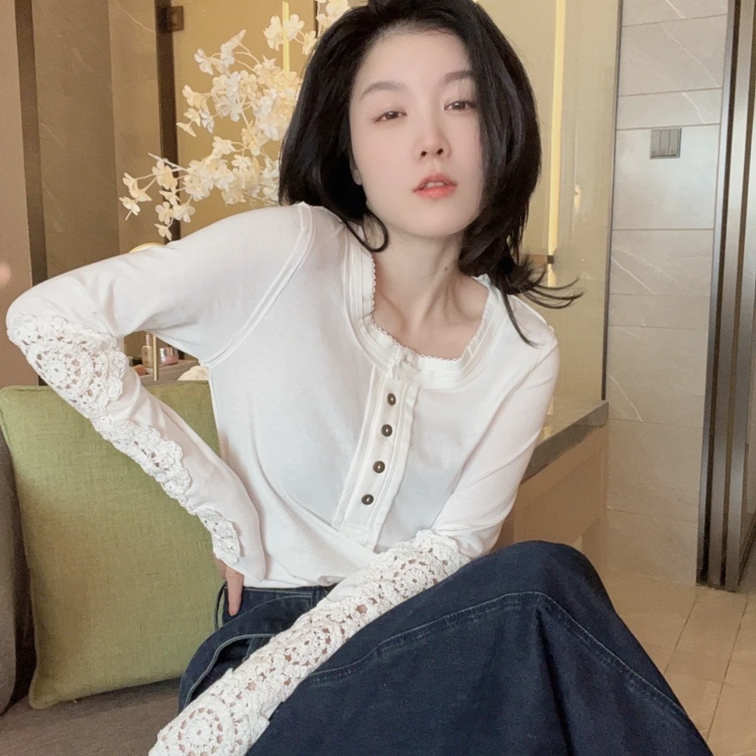 悦悦专属●重工手袖刺绣花设计感长袖修身上衣S9079
