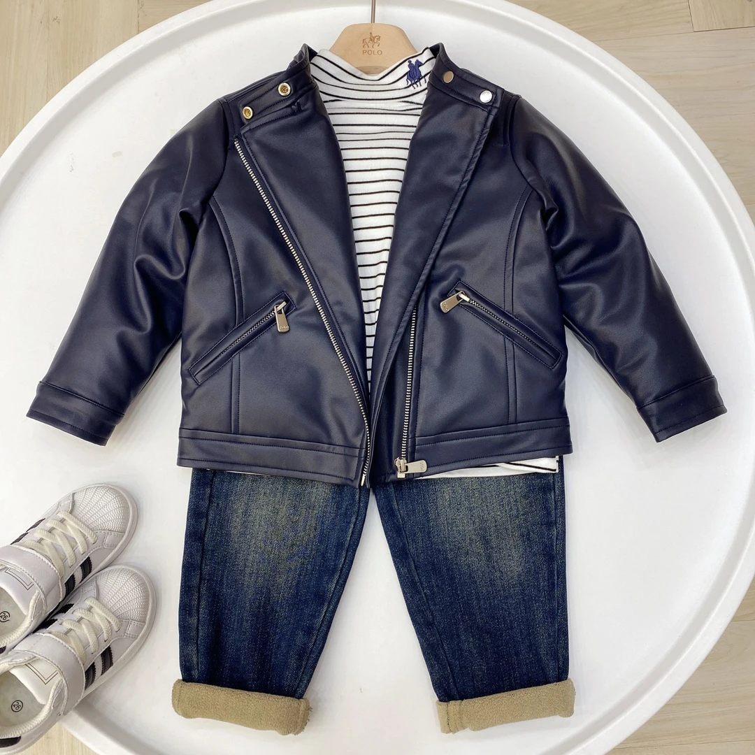 冬季新款中大童宝宝羽绒皮衣洋气百搭柔软舒适拉链式皮衣外套