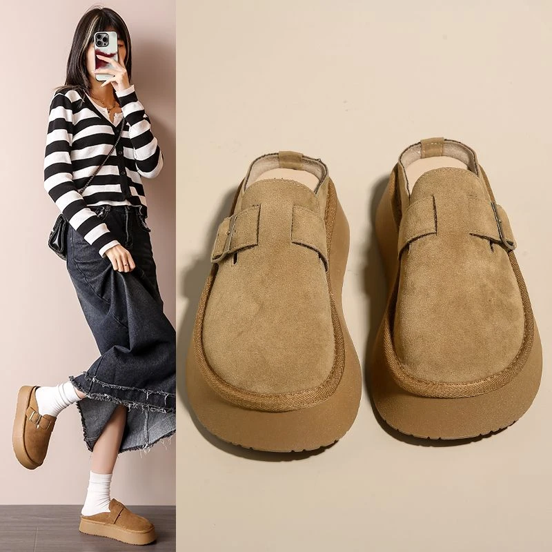勃肯厚底拖鞋女外穿2024春季新款软底复古一脚蹬包头半拖鞋懒人鞋