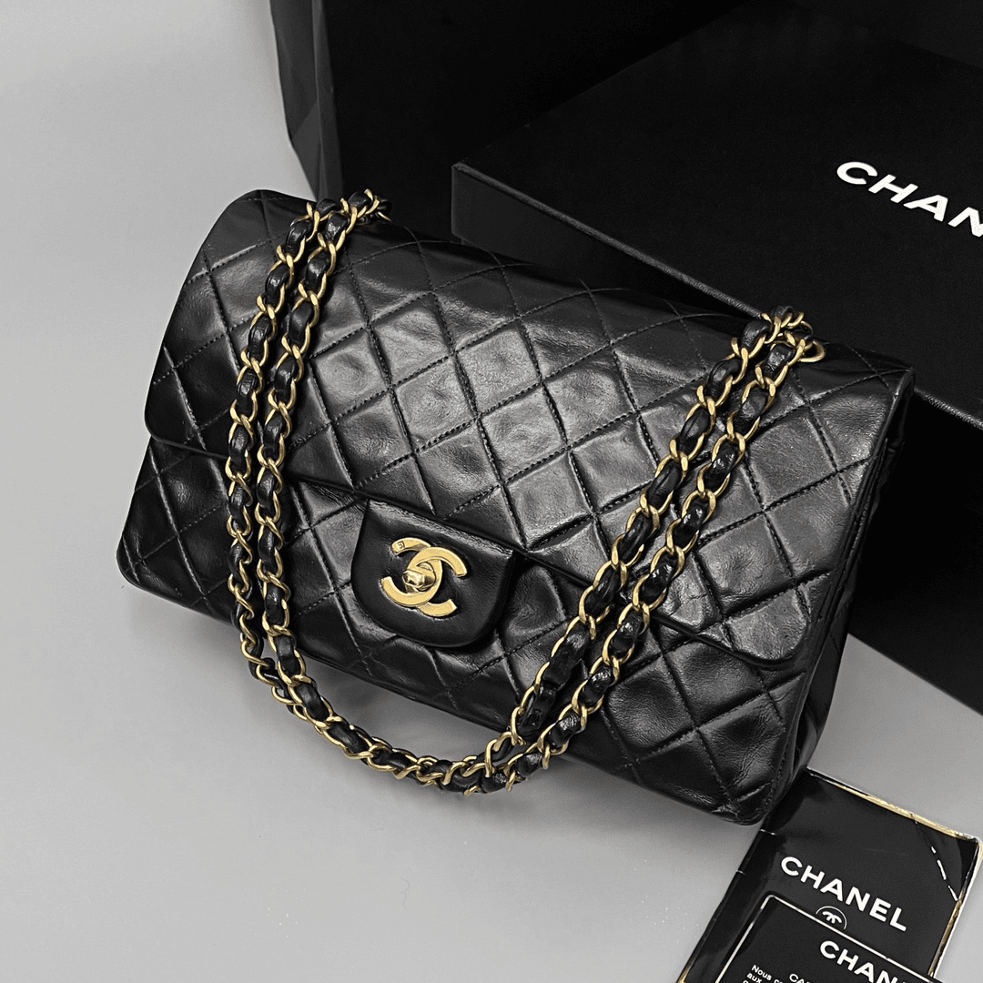 95新 Chanel/香奈儿 CF黑金中号羊皮 大全套3开 单肩链条包中古包