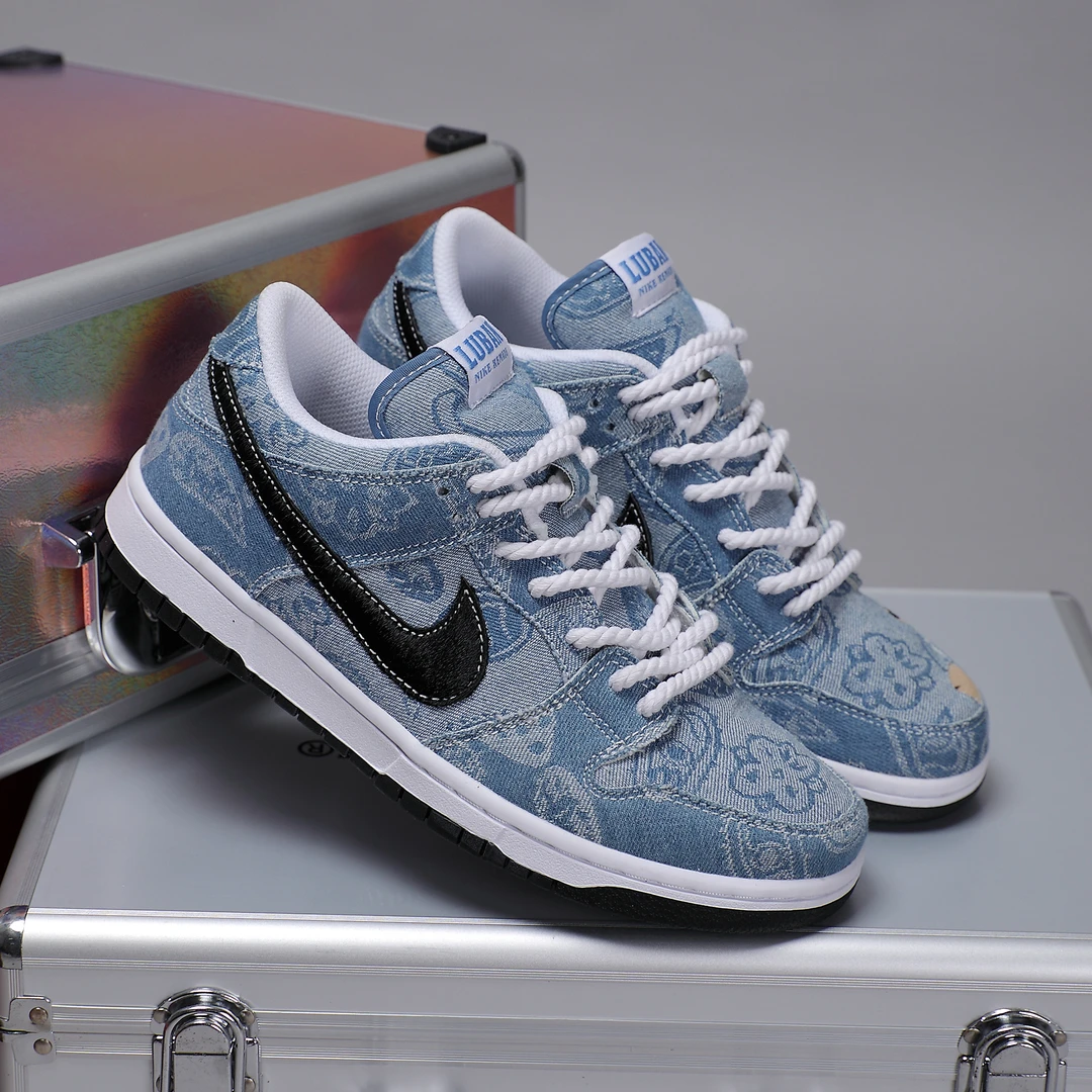 NIKE/耐克DUNK低帮蓝牛仔布腰果花刮刮乐男女休闲板鞋【定制球鞋】
