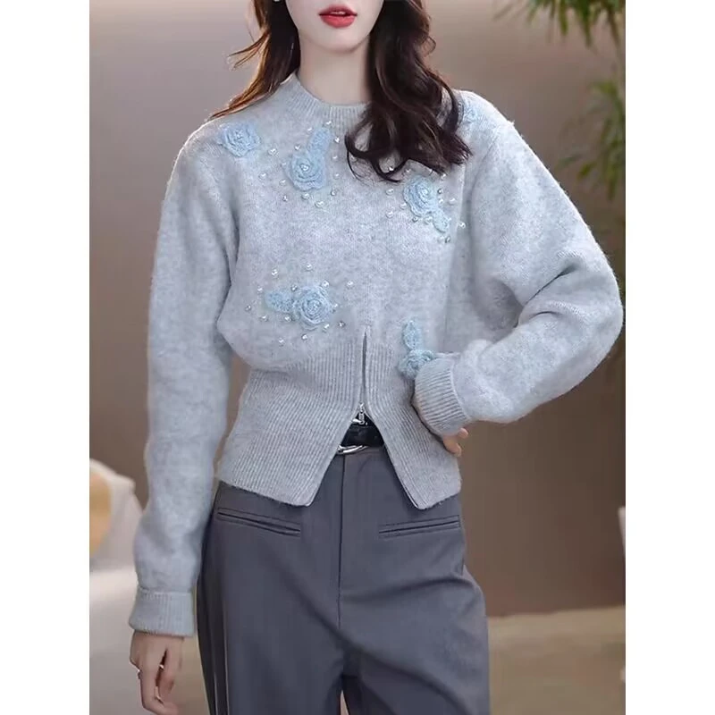 [YY专属]重工钉珠花朵套头毛衣女款2024新款秋冬季软糯针织衫上衣