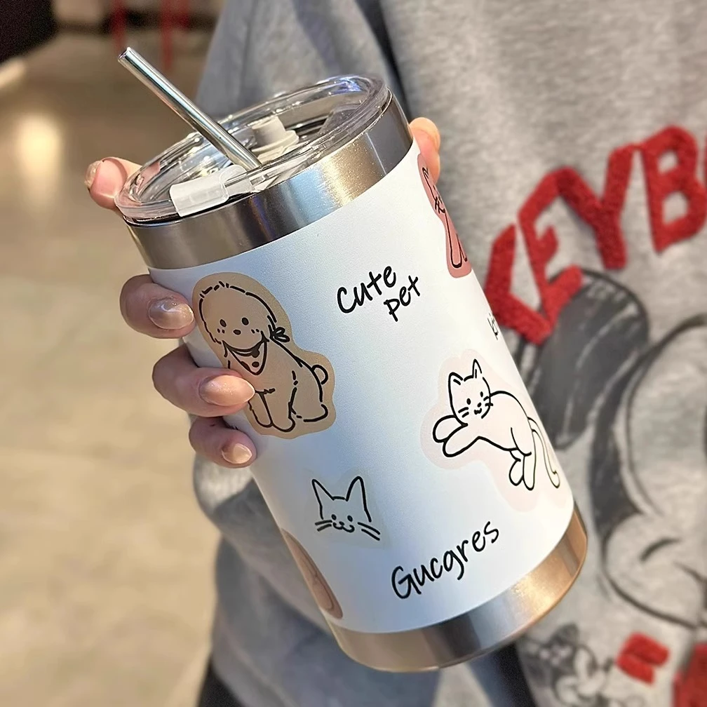 可爱保温杯女生大容量不锈钢水杯办公室咖啡杯情侣学生随手杯子男