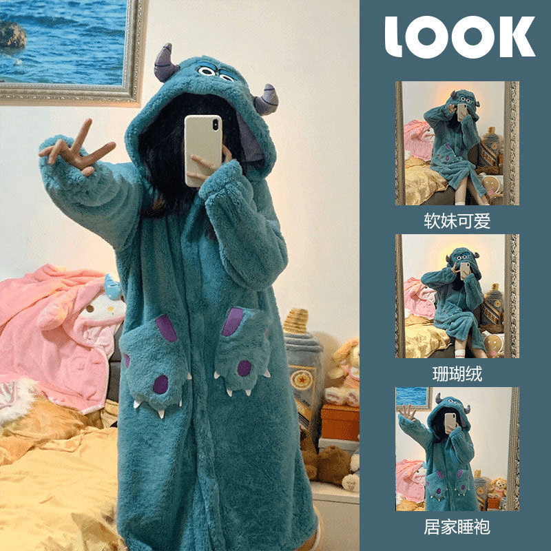 【小小毛怪。】冬款家居服睡袍网红睡衣甜美长袖学生可爱可外穿
