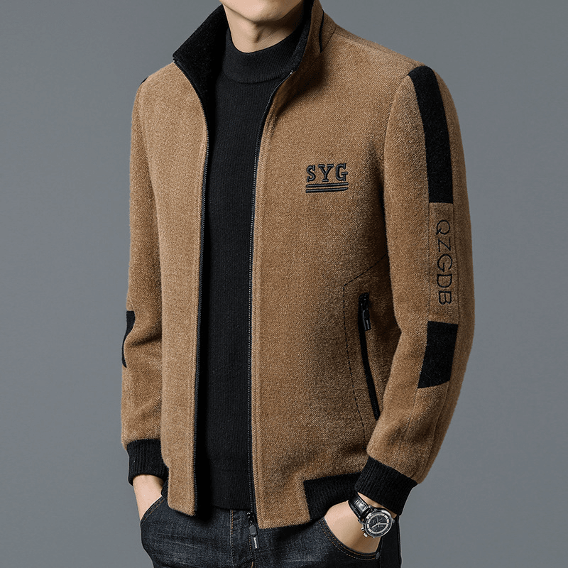 2023秋冬新款男士立领毛呢夹克外套加棉加厚潮流时尚中厚青年休闲