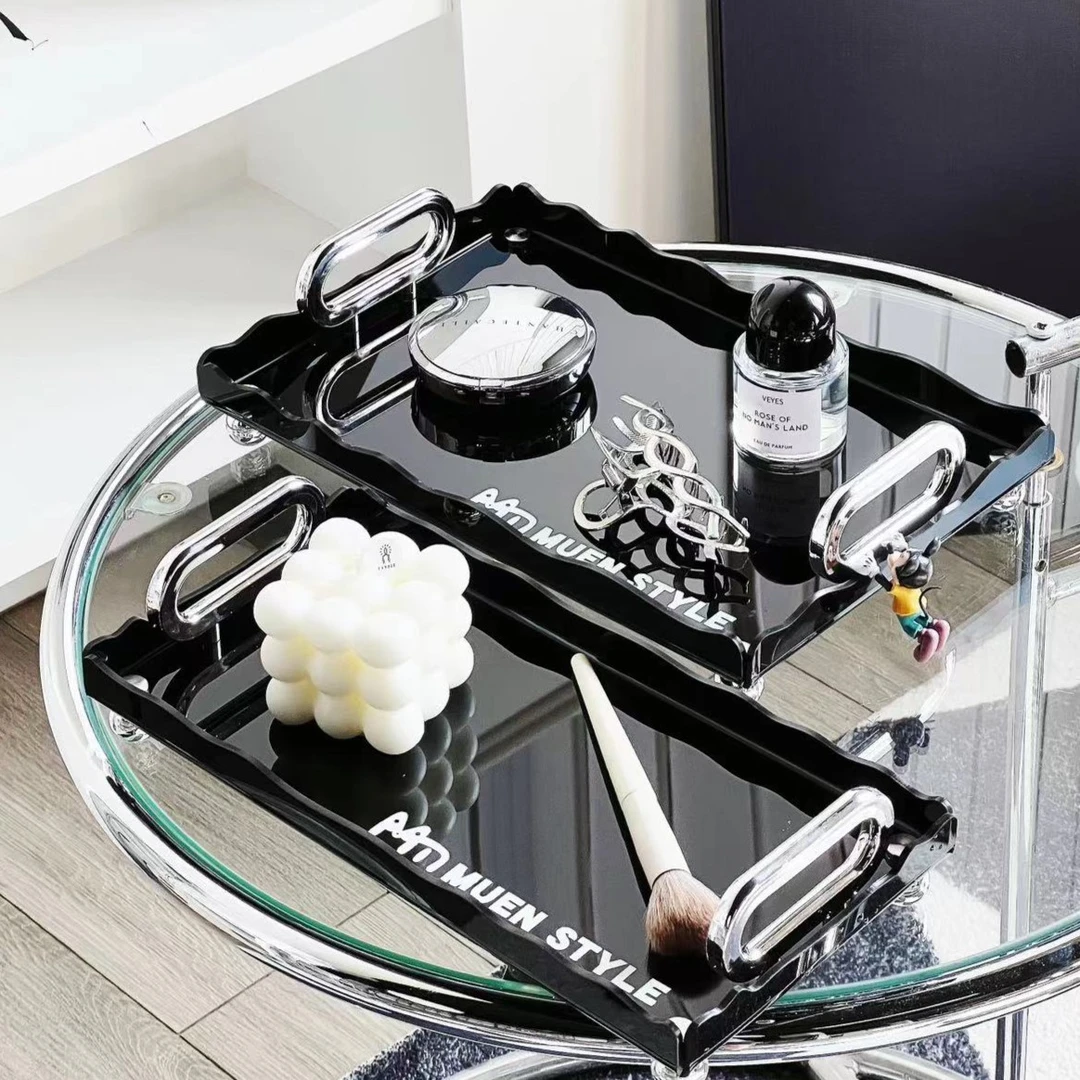 简约轻奢黑色亚克力香薰托盘高级感置物收纳盘客厅茶几装饰品家用