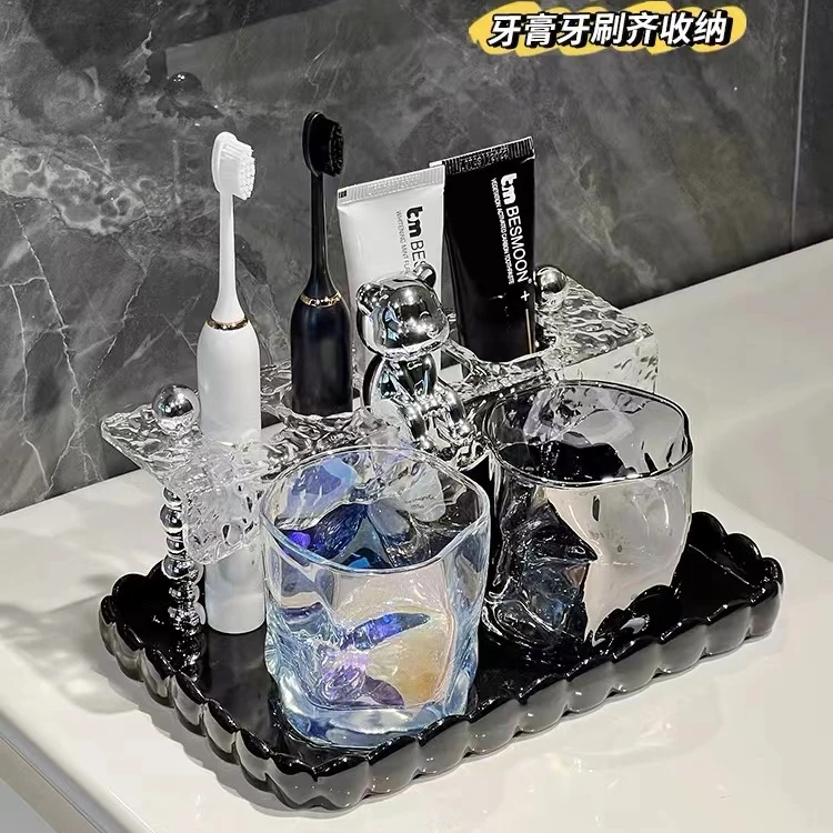 轻奢牙刷置物架刷牙杯牙刷架漱口杯洗漱杯套装洗漱台卫生间收纳架
