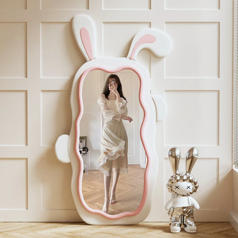 澳西施兔耳全身穿衣镜卧室靠墙女生可爱兔子试衣镜波浪壁挂试衣镜