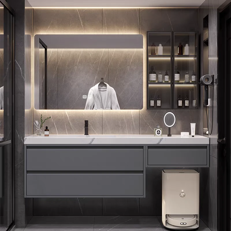 化妆浴室柜浴室镜陶瓷陶瓷一体盆铝洗手台盆柜组合洗脸盆柜网红