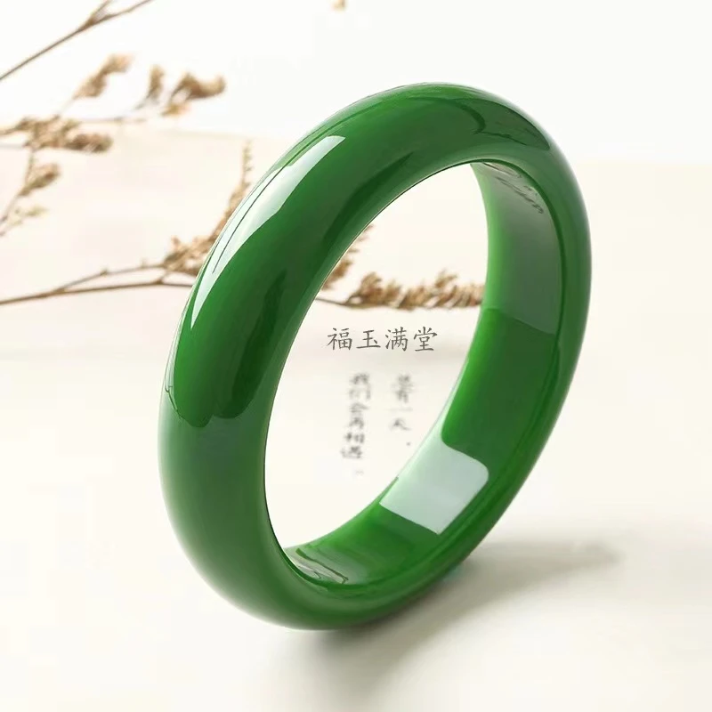 非金属玻璃手镯 18mm加粗旺夫加宽加厚手镯菠菜绿色送妈妈