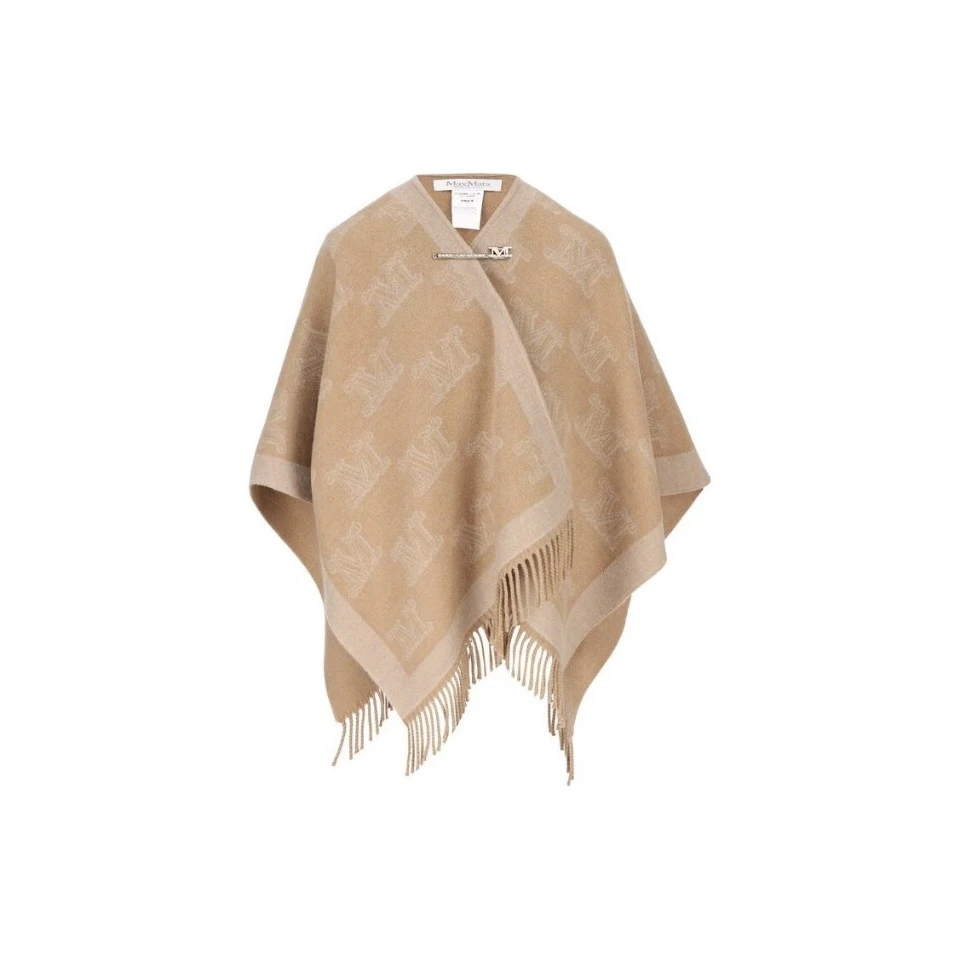 全新未使用 MaxMara 瑞服 经典字母logo流苏羊毛斗篷披肩