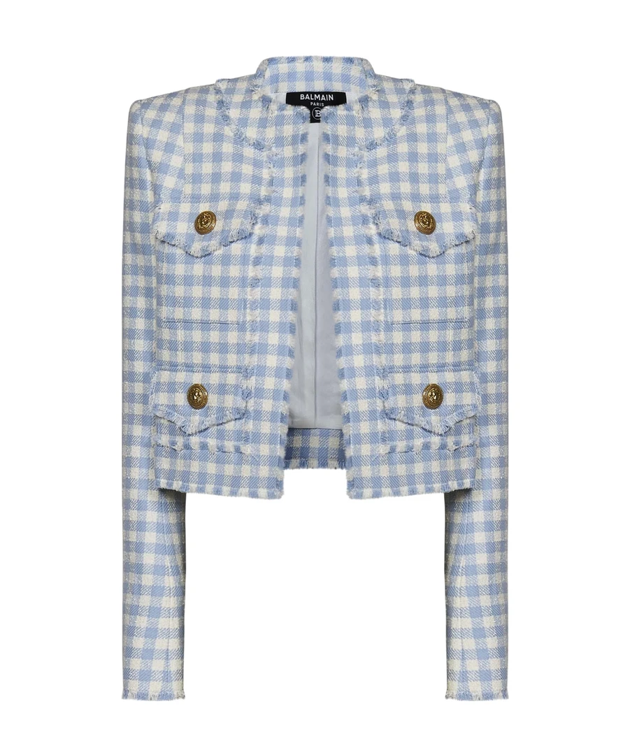 全新未使用 BALMAIN/巴尔曼 瑞服 经典双排扣V领粗花呢短外套夹克