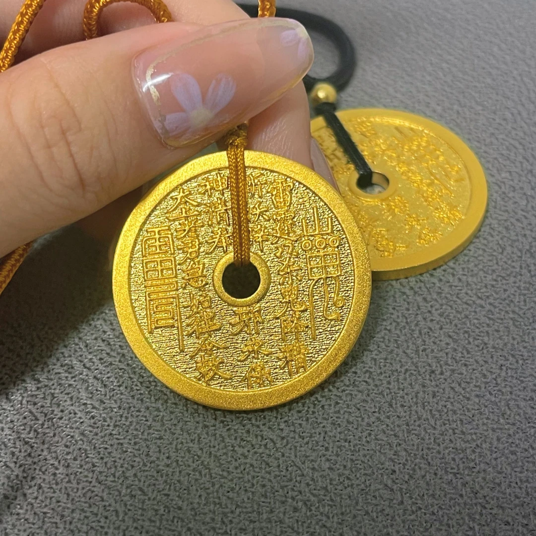 吊坠足银 正品水贝足银外包金手工时尚古法传承山鬼花钱吊坠