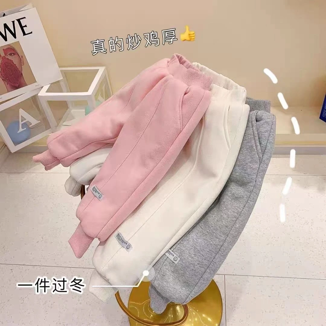女童棉裤2024新款冬季加绒加厚女宝一条过冬宽松三层加棉童保暖裤