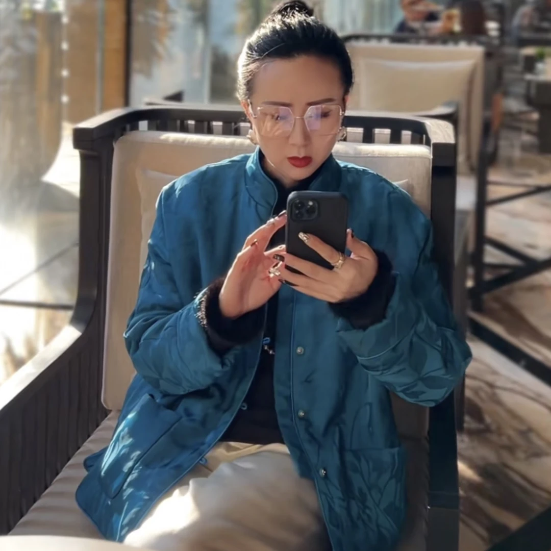 【丝意竹】22C217【兰贵人】新中式提花缎面复古玉石扣包边中国风棉服