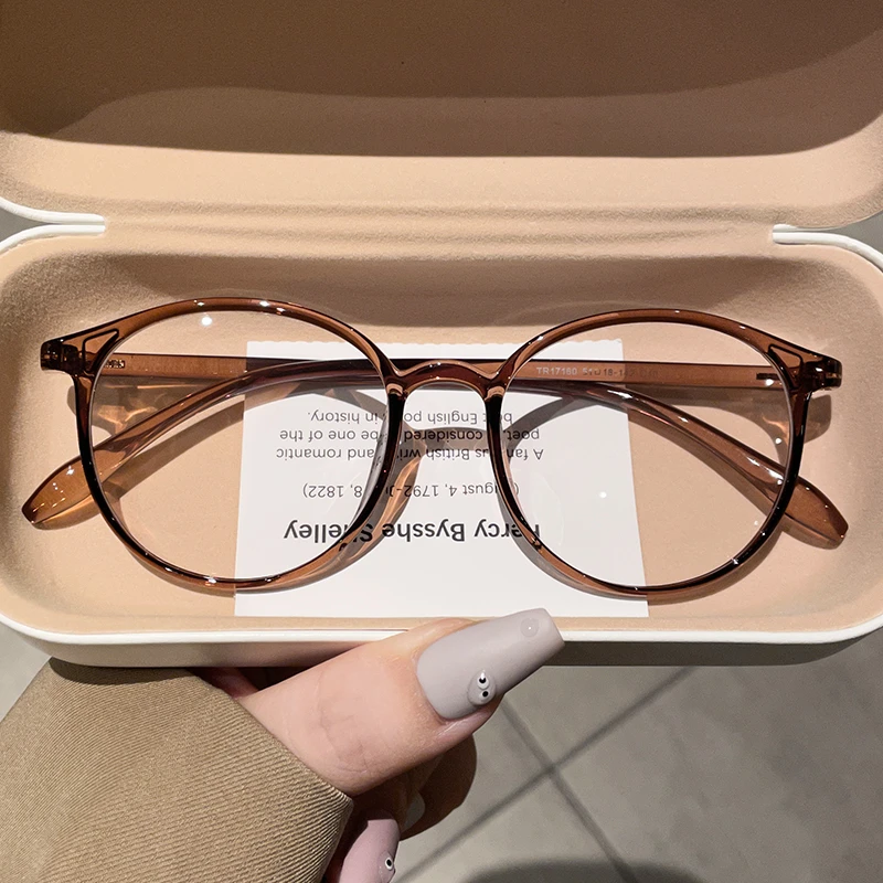 茶色近视眼镜框超轻女士韩版潮抗蓝光网红款男可配有高度数平光架