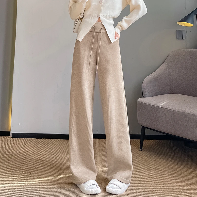 窄版雪尼尔阔腿裤女秋冬季2024新款小个子加绒显瘦休闲直筒糯米裤