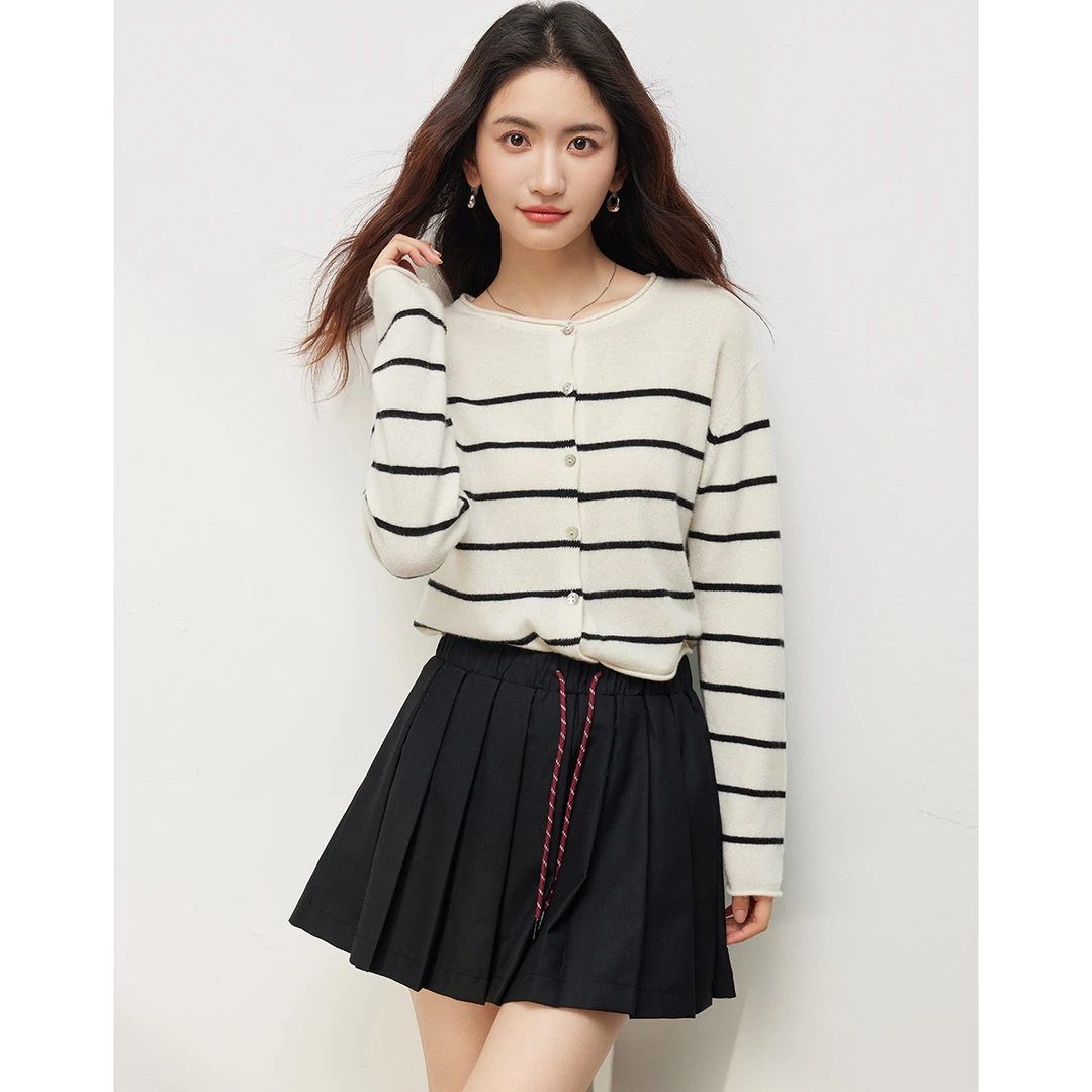 12838【大叔专享】朗文斯汀撞色条纹气质针织开衫DZMZ4509C12838