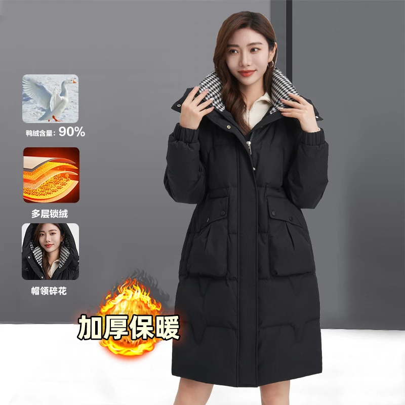 L32306女士长款连帽羽绒服青春时尚减龄保暖外套Q