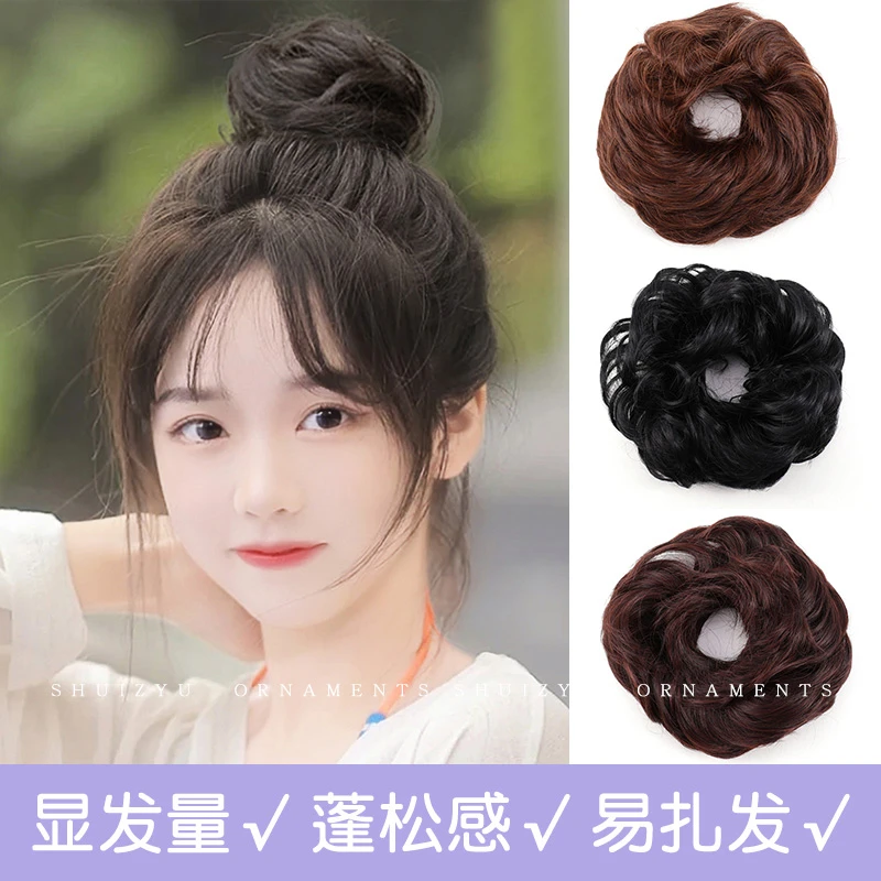 懒人丸子头盘发神器真发自然蓬松花苞发饰假发发圈女汉服古风发包