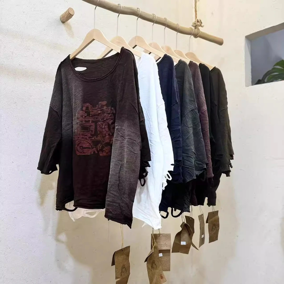 福利款 竹节棉脏染T 短袖喜字短袖2467