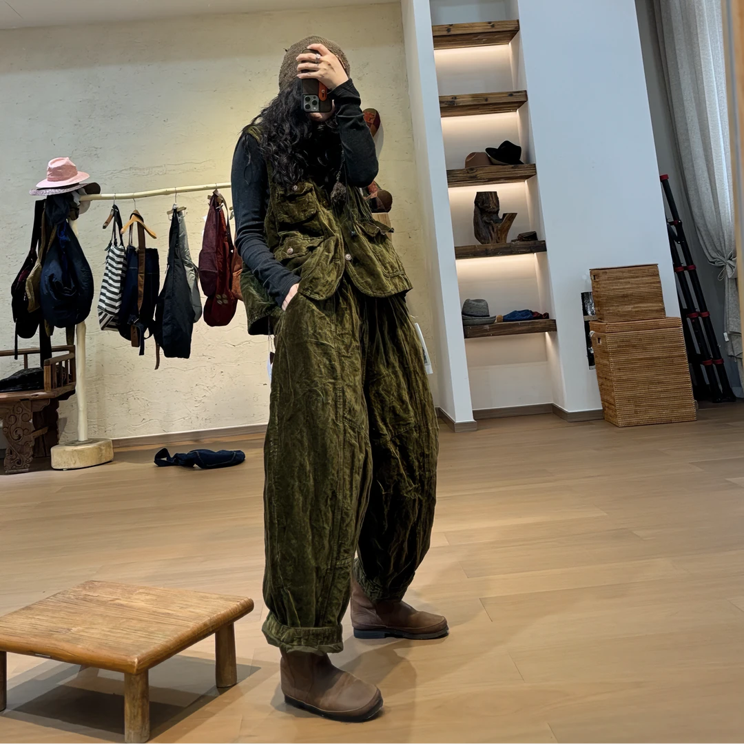 衣牧了然原创设计百搭金属丝工装多口袋双层马甲套装（裤子，马甲）