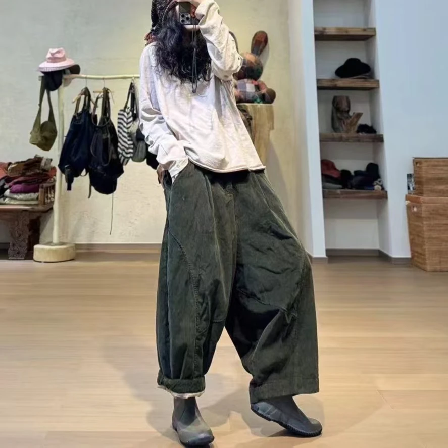 忆古朴拙原创设计气质休闲百搭法绒压线休闲棉裤2410435