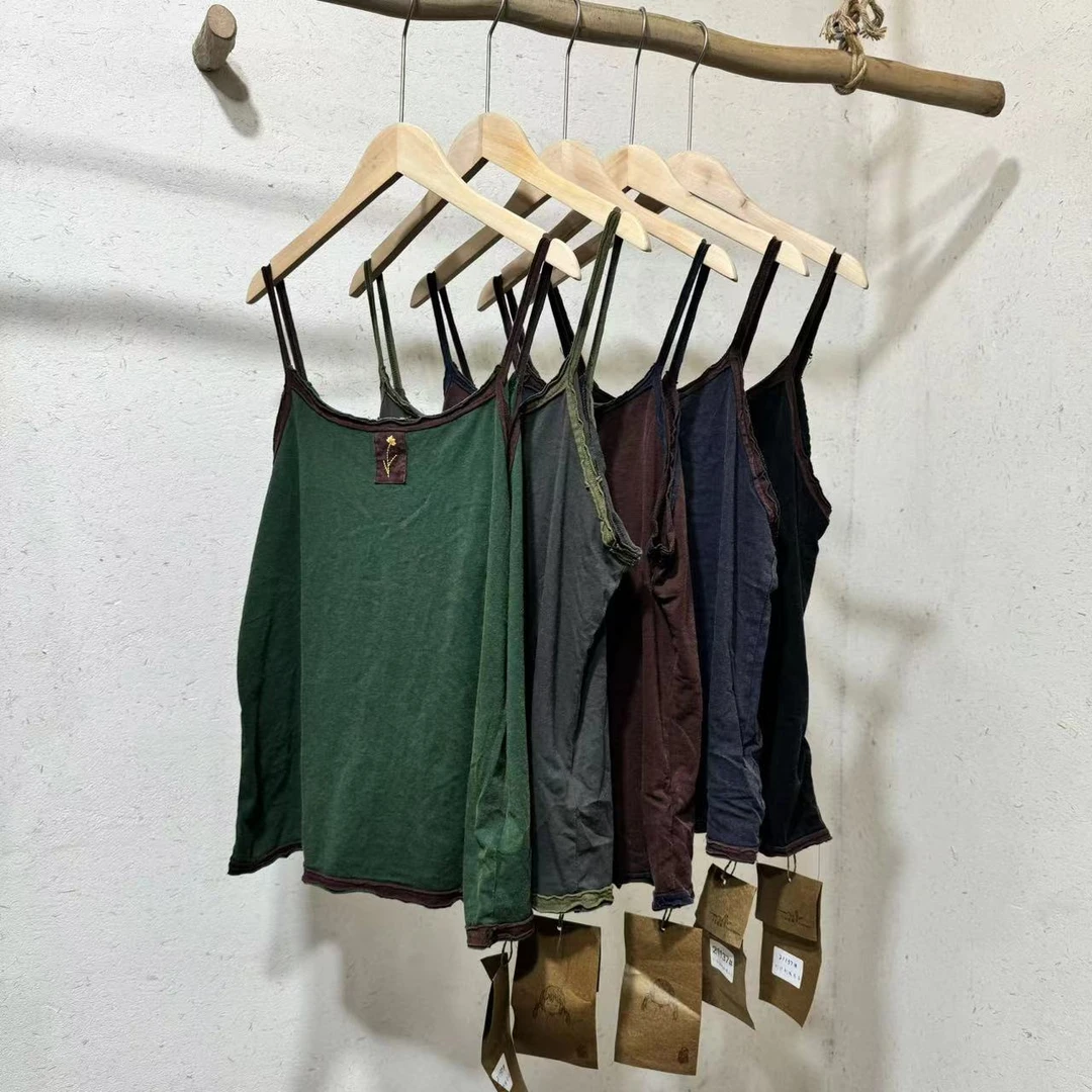 送你一朵小红花  刺绣小花手工撞色毛边吊带21137