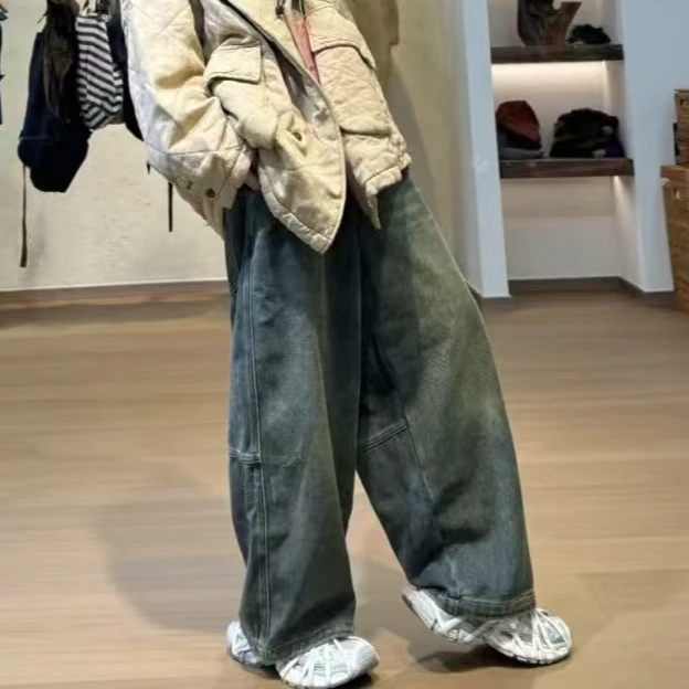 忆古朴拙241026怀旧色时尚气质百搭植绒牛仔做旧工艺休闲牛仔裤