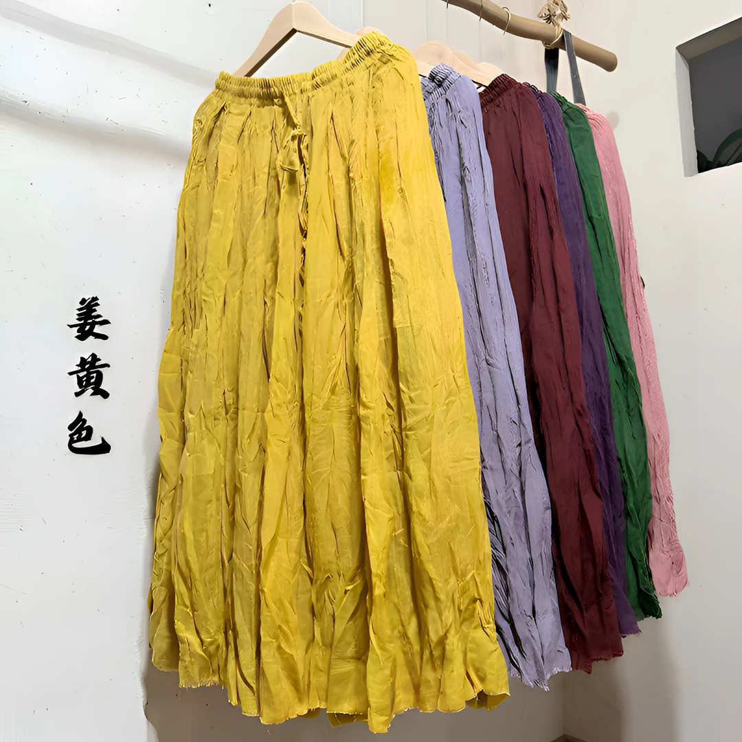 高品精细苎麻毛边 双层加内衬 糖果色纯色苎麻半身裙大摆裙 麻料