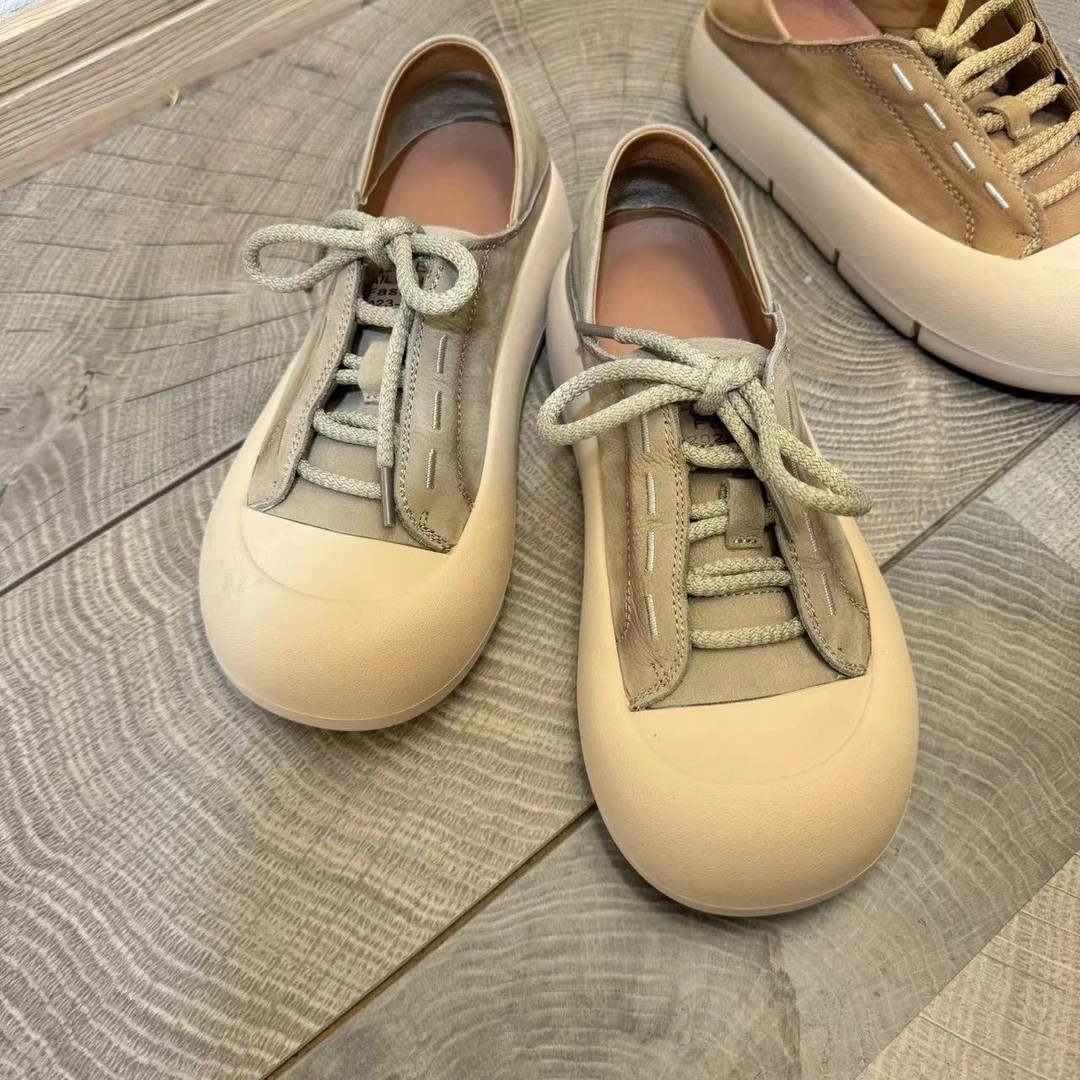 0175 时尚百搭复古小众厚底夏季真皮圆头单鞋