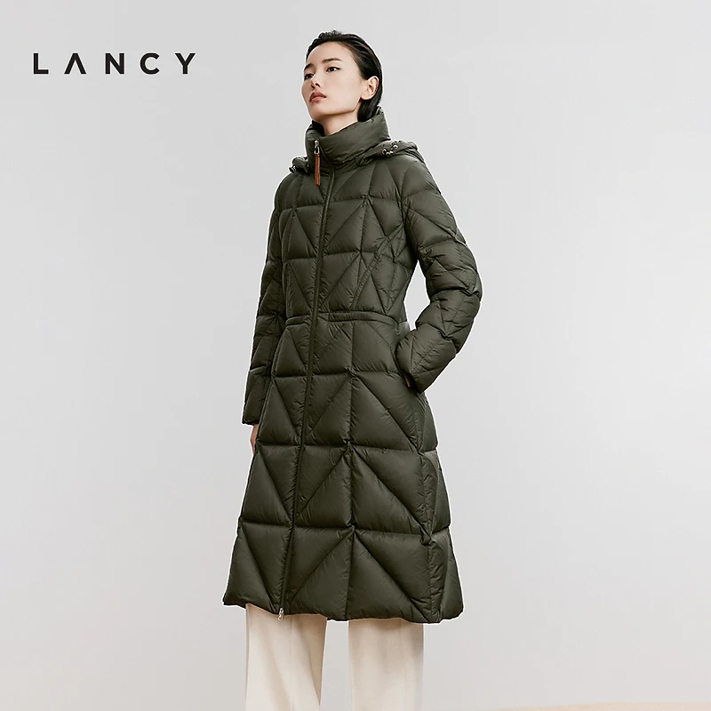 【匈牙利90白鹅绒】LANCY/朗姿2024冬新款菱格高克重长款羽绒服女