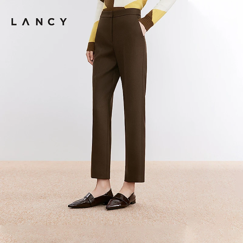 LANCY/朗姿2024年冬新款复古简约西装裤女高级气质萝卜裤休闲长裤