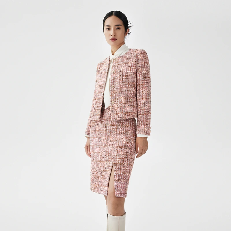 【宋佳推荐】LANCY/朗姿秋冬季新款小香风圆领短外套女收腰显