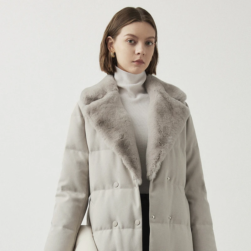 【热力感】朗姿霍尔多巴吉白鹅绒獭兔毛领冬季新款高端羽绒服外套女