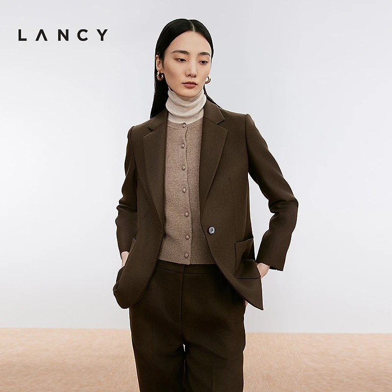 LANCY/朗姿2024年冬新款复古一粒扣通勤西装外套女高级感气质上衣