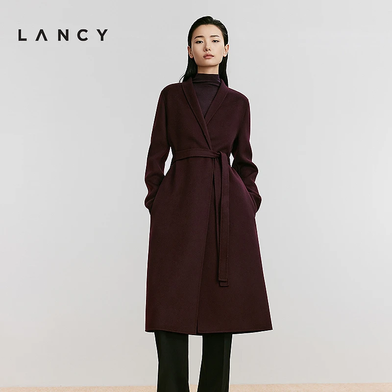 【雅丹风】LANCY/朗姿2024冬新款纯羊毛简约风大衣女高端毛呢外套