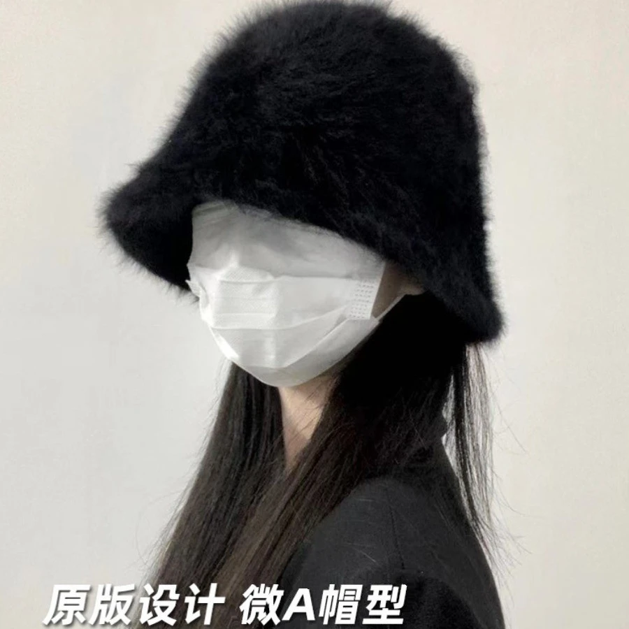 【兔毛】水桶帽女秋冬保暖防风渔夫帽遮脸护耳保暖盆帽百搭显脸小